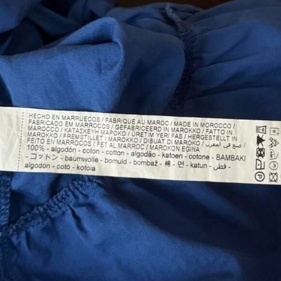 Stradivarius Blue Puffy Sleeve Open Front Three Bow Tie Peplum Blouse Women's XS - Picture 8 of 8